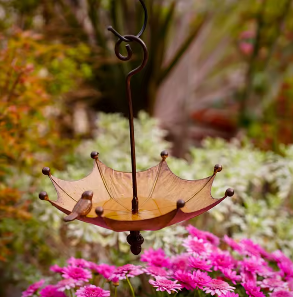 Umbrella-Shaped Hanging Bird Feeder Tray For Outdoors Metal Bird Bath Pond Or Drinker