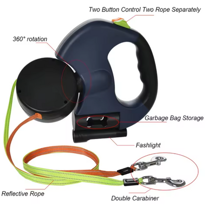 Dual Pet Retractable Leash Rope with LED Light for Small Dogs