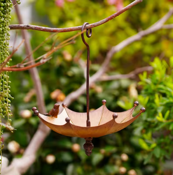 Umbrella-Shaped Hanging Bird Feeder Tray For Outdoors Metal Bird Bath Pond Or Drinker