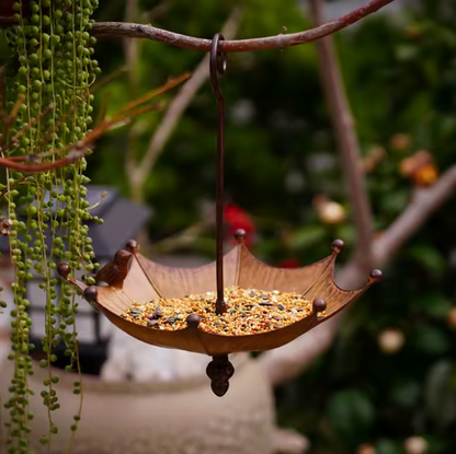 Umbrella-Shaped Hanging Bird Feeder Tray For Outdoors Metal Bird Bath Pond Or Drinker