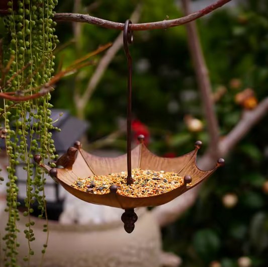 Umbrella-Shaped Hanging Bird Feeder Tray For Outdoors Metal Bird Bath Pond Or Drinker